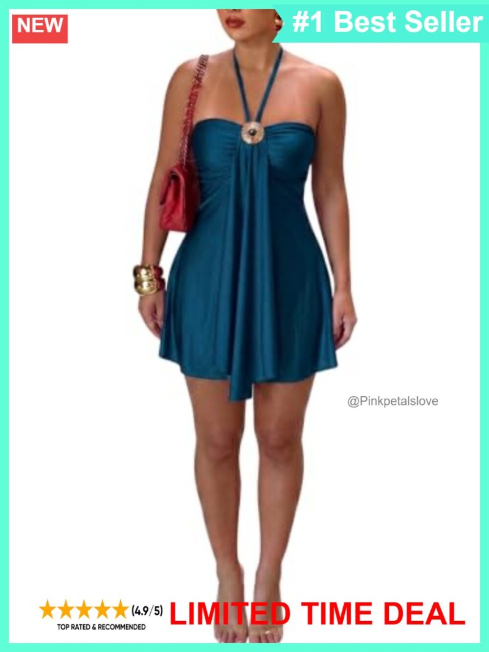 Stretch Satin Halter Mini Dress Backless Flowy A-Line Vacation Party